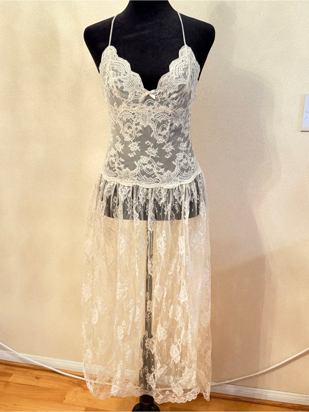 Lace Sheer Maxi Chemise - White
